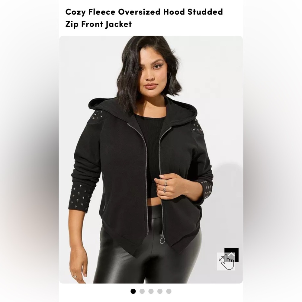 Torrid Nightfall Black Studded Cozy Fleece Oversized Zip Up Hoodie